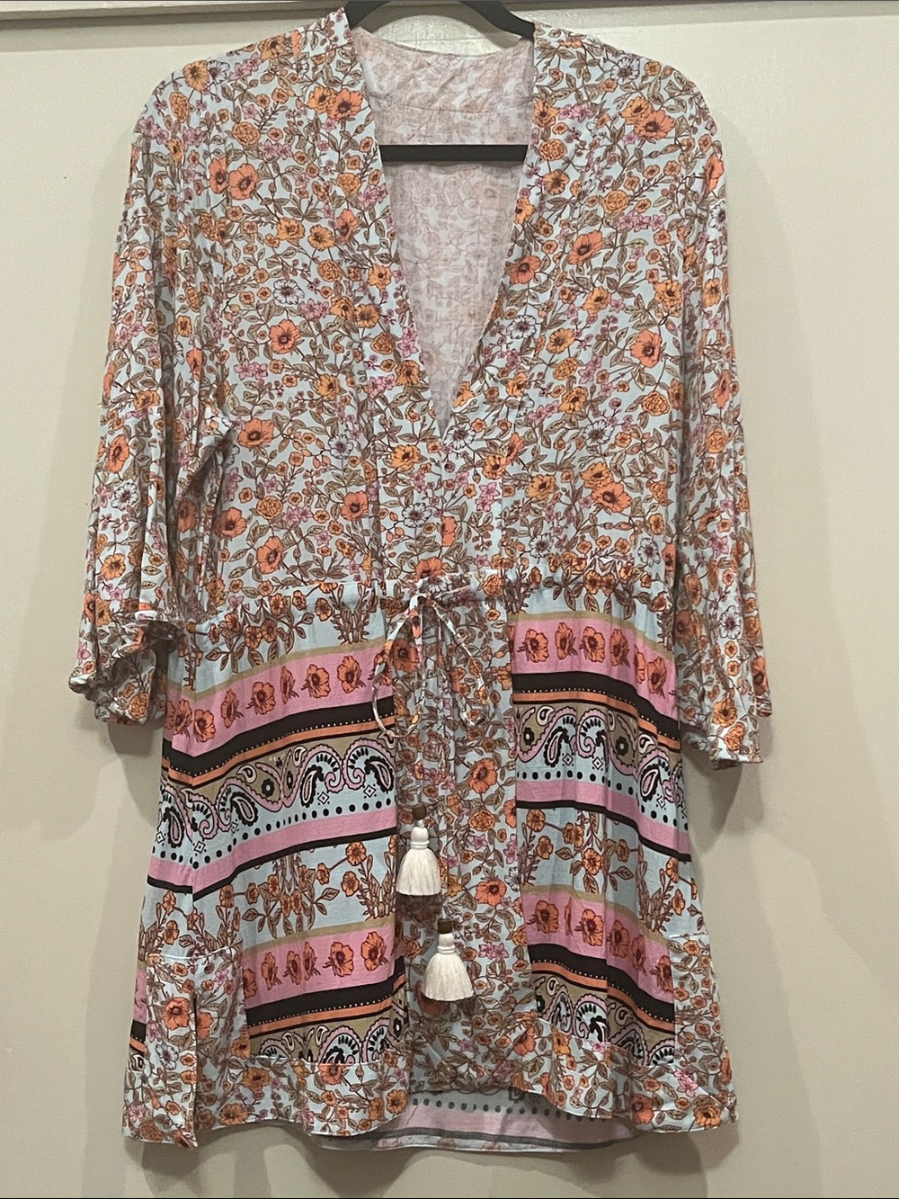 Maaji Floral Tie-Front Mini Dress in Pink, Orange and Cream size large